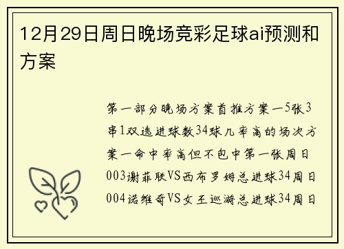 12月29日周日晚场竞彩足球ai预测和方案